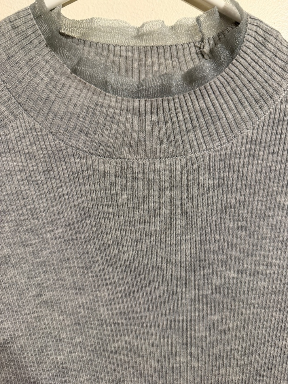 Anne Klein Light Gray Ribbed Mock Neck Sweater - Picture 3 of 7